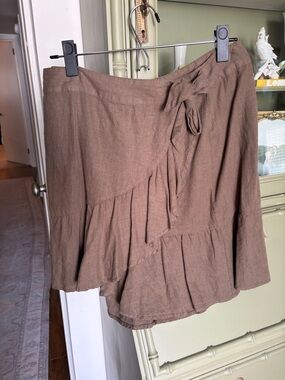 Free People Green Asymmetrical Ruffle Wrap Skirt